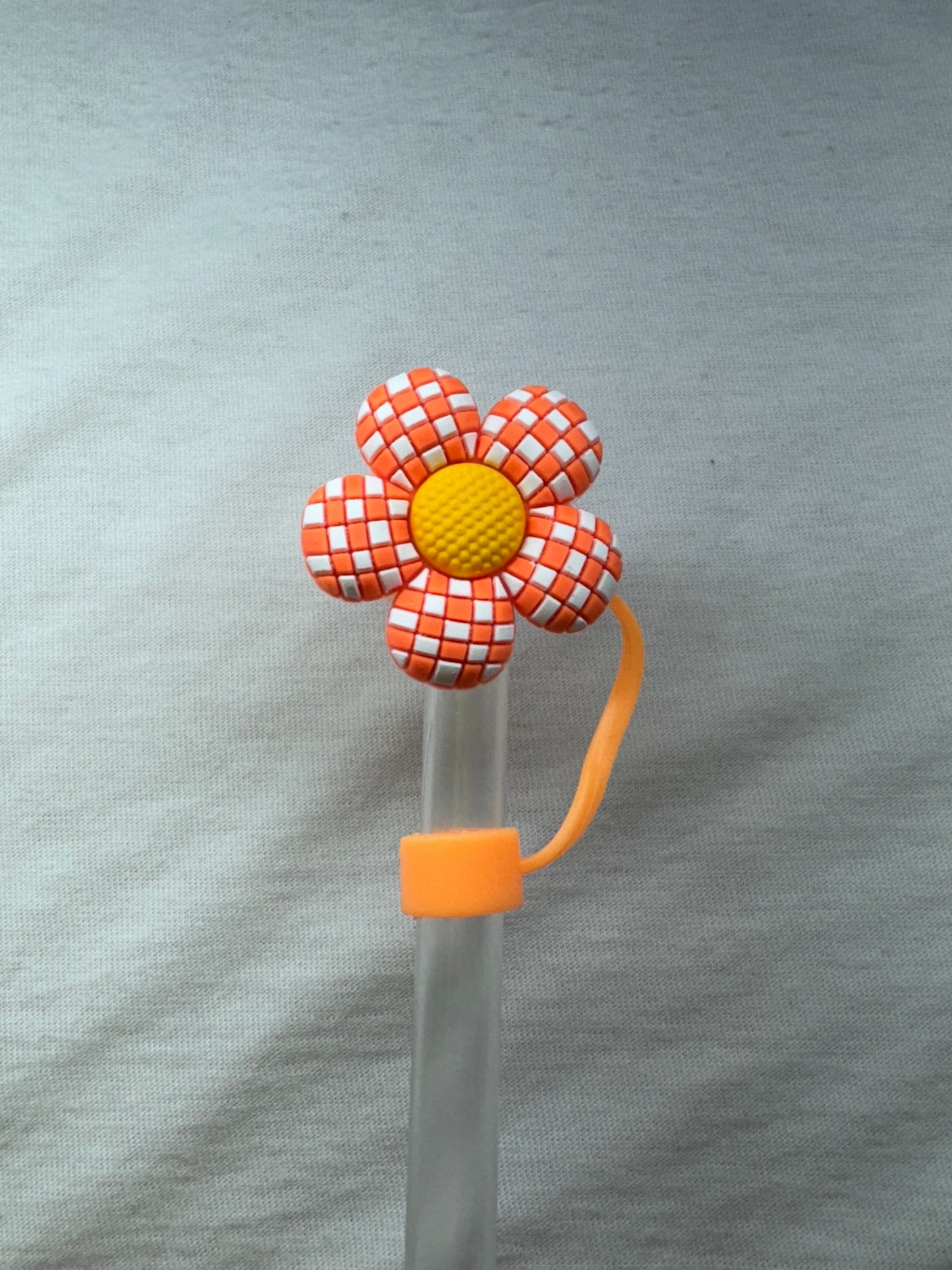 Orange Checkered Flower straw topper