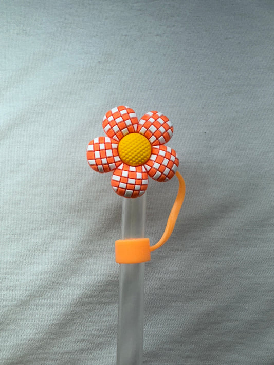 Orange Checkered Flower straw topper