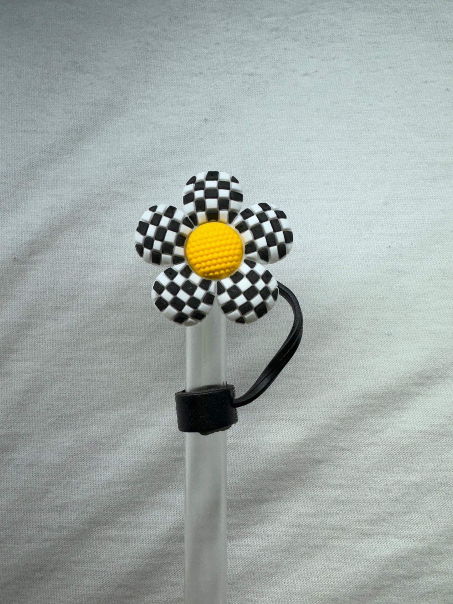 Black checkered flower straw topper