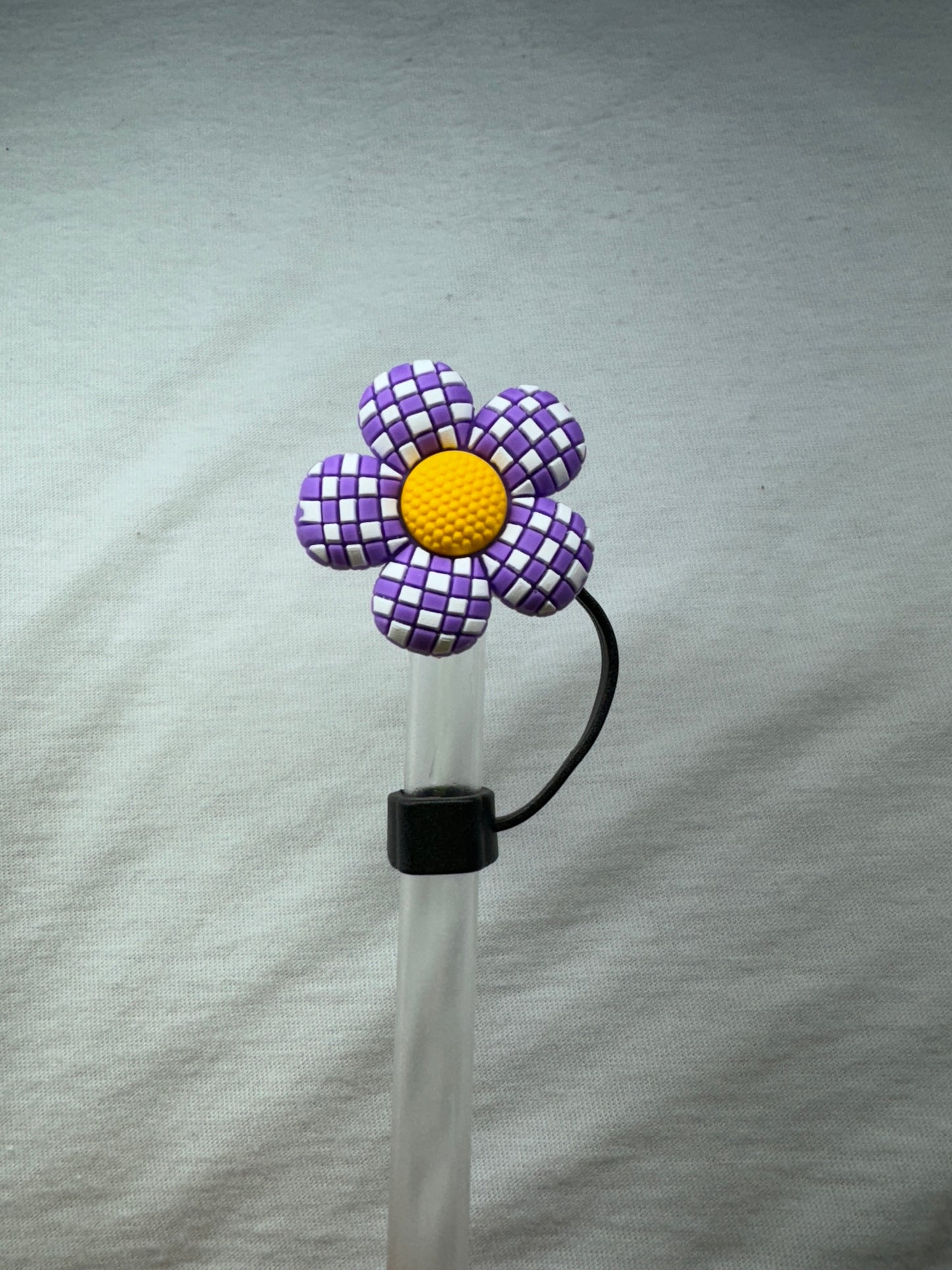 Purple checkers flower straw topper