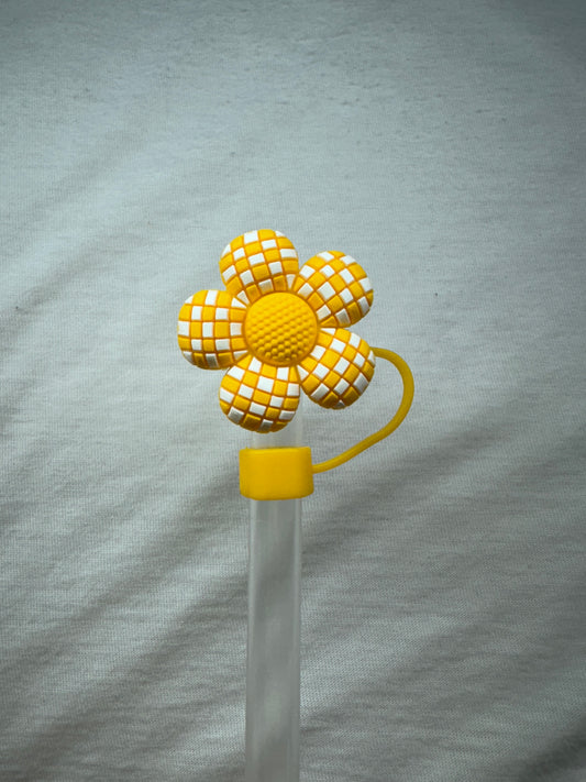 Yellow checkered flower straw topper