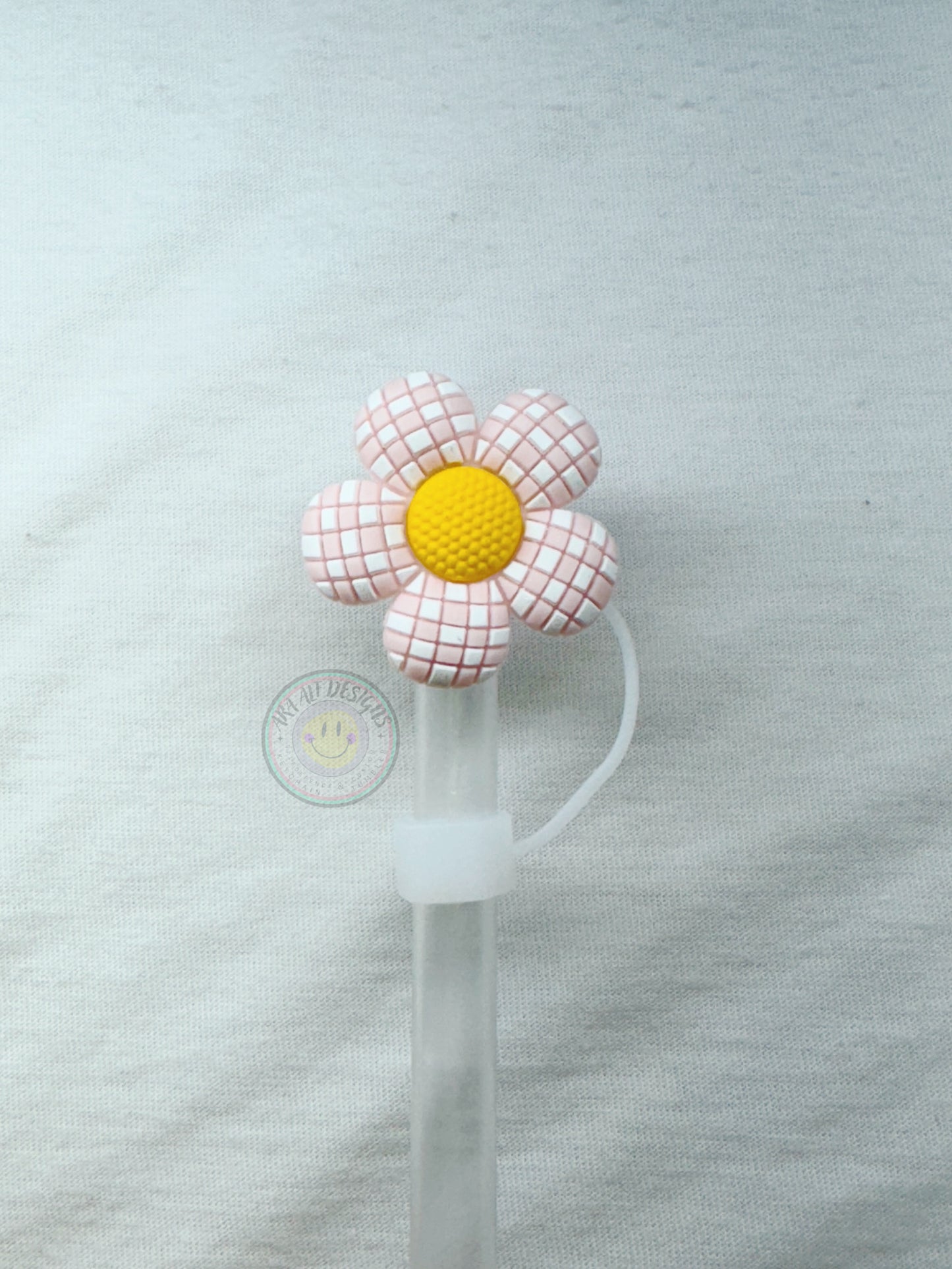 White Checkered Flower straw topper